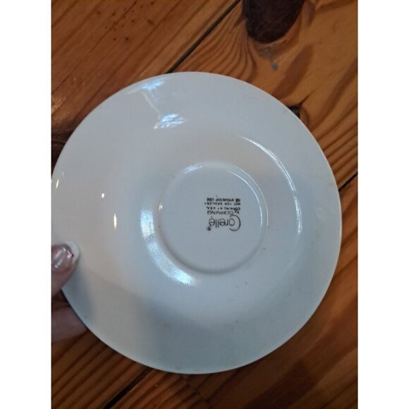 CORNING CORELLE PYREX MORNING BLUE COFFEE MUGS SET 7 VTG Milk Glass & Plates - Picture 3 of 4